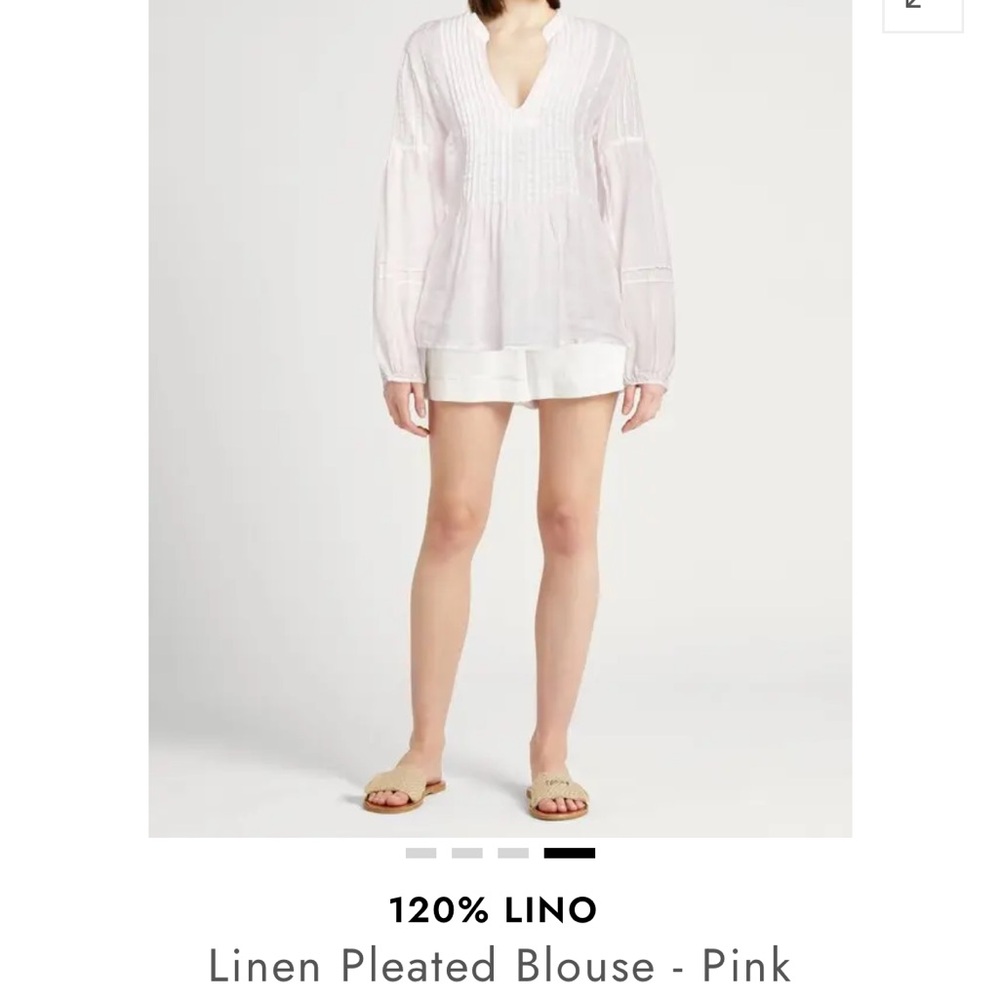 120%Lino linen pleated blouse-pink